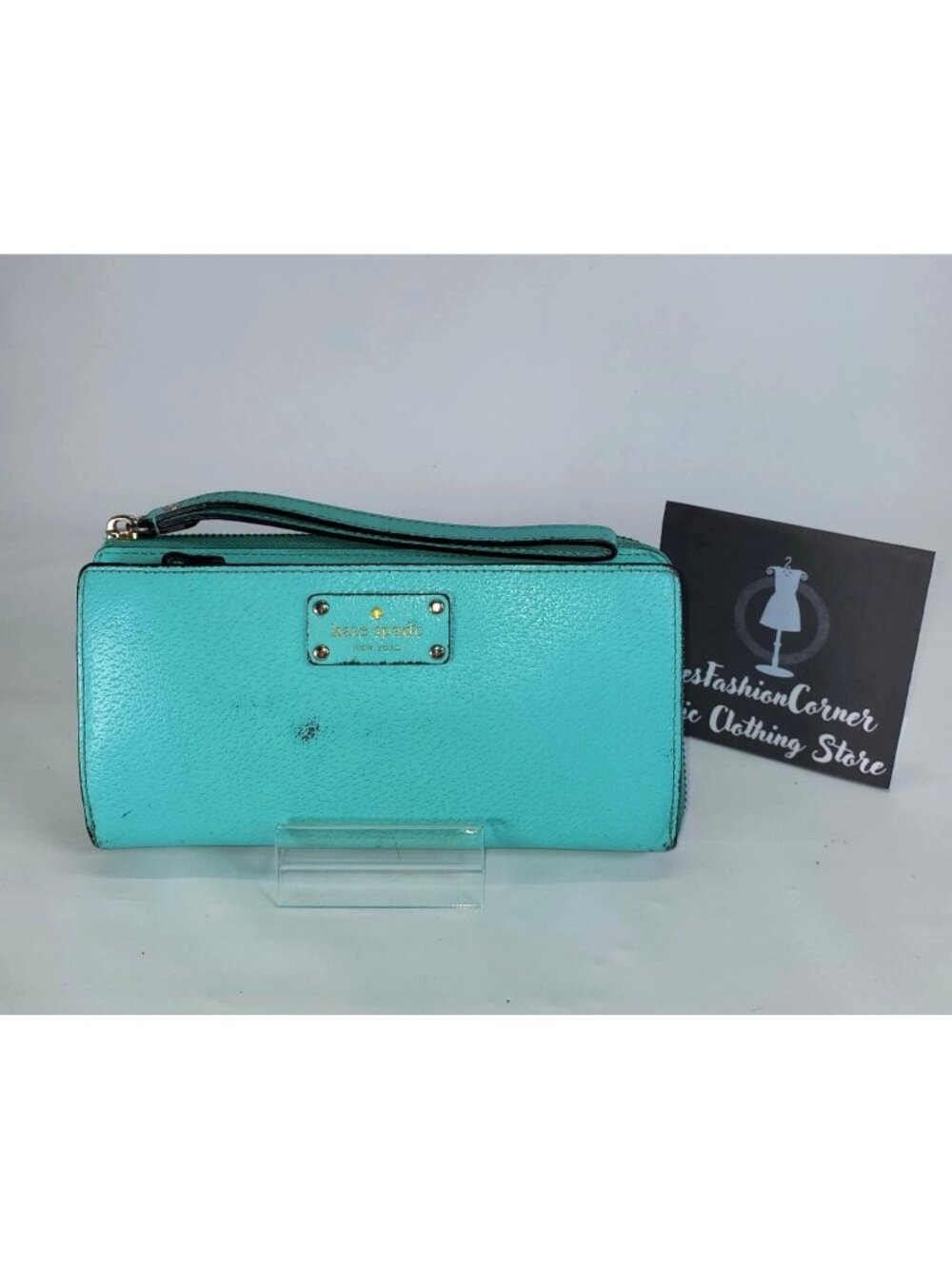 Kate Spade Women's Turquoise (Teal) Leather Spencer Zip Around Wrislet 1523